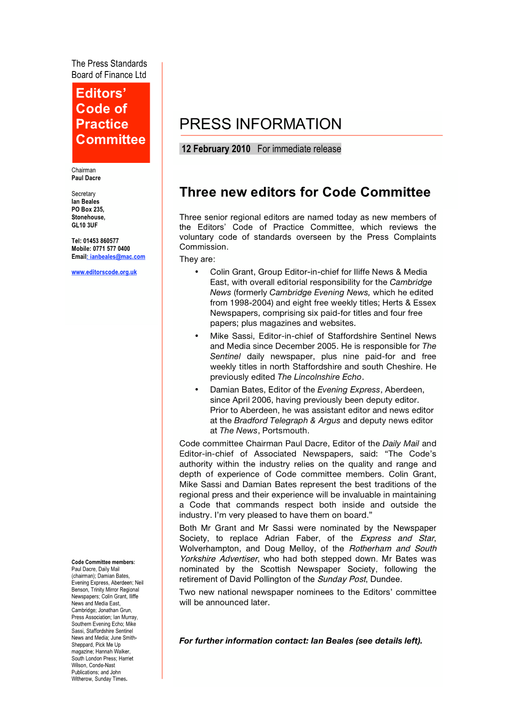 Three New Editors for Code Committee Named