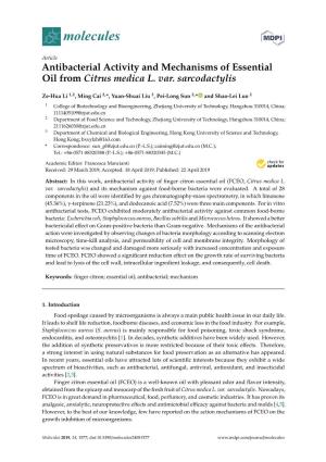 Antibacterial Activity and Mechanisms of Essential Oil from Citrus Medica L