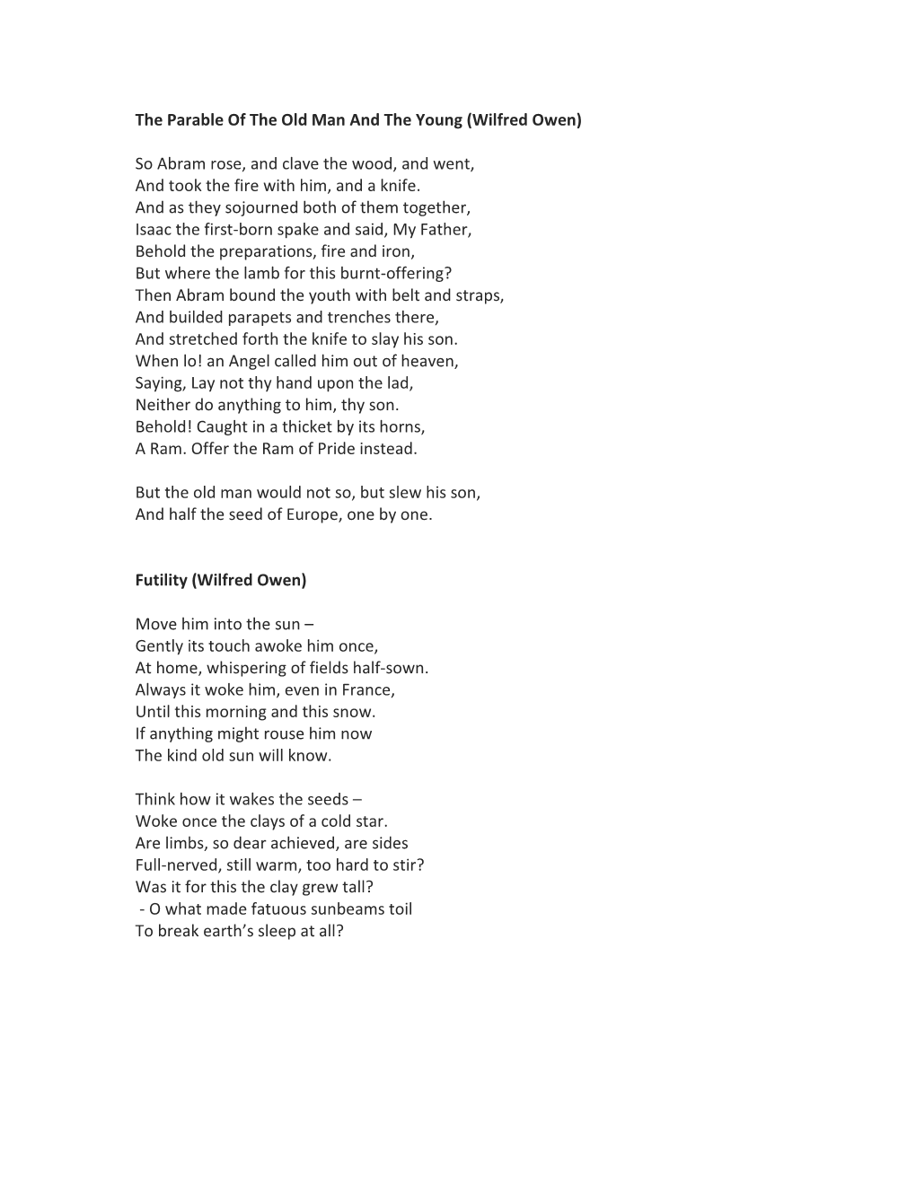 The Parable of the Old Man and the Young (Wilfred Owen) So Abram - DocsLib