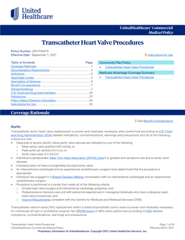 Transcatheter Heart Valve Procedures – Commercial Medical Policy