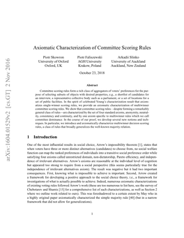 Axiomatic Characterization of Committee Scoring Rules—The Multiwinner Analogues of Single-Winner Scoring Rules, Recently Introduced by Elkind Et Al