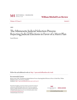 The Minnesota Judicial Selection Process: Rejecting Judicial Elec