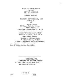 Board of Zoning Appeal for the City of Cambridge