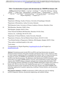 Circularization of Genes and Chromosome by CRISPR