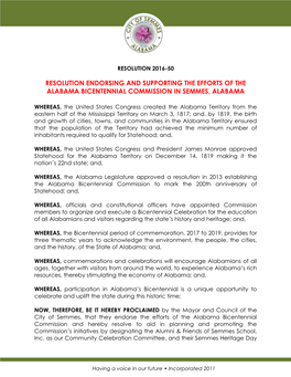 Resolution Endorsing and Supporting the Efforts of the Alabama Bicentennial Commission in Semmes, Alabama