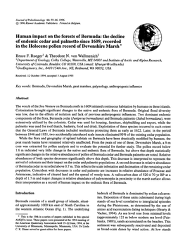 The Decline of Endemic Cedar and Palmetto Since 1609, Recorded in the Holocene Pollen Record of Devonshire Marsh *