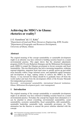 Achieving the MDG's in Ghana: Rhetorics Or Reality?