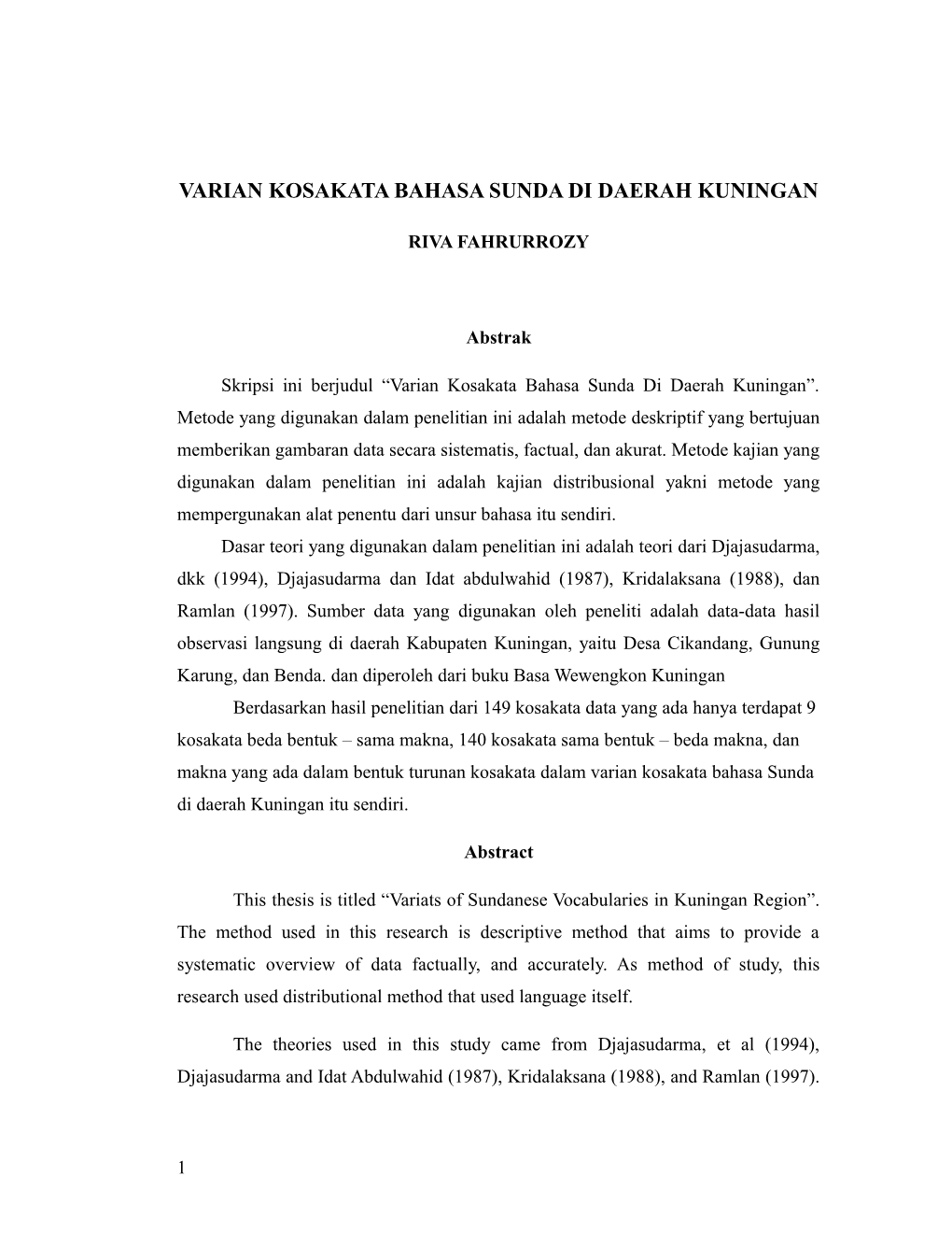 Varian Kosakata Bahasa Sunda Di Daerah Kuningan