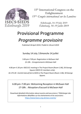 Provisional Programme Programme Provisoire Published 18 April 2019 / Publié Le 18 Avril 2019