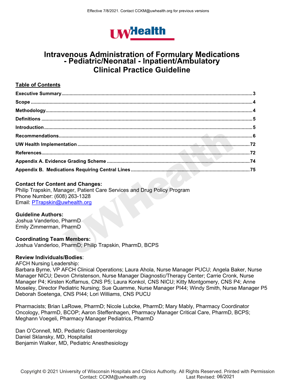 Intravenous Administration of Formulary Medications - Pediatric/Neonatal - Inpatient/Ambulatory Clinical Practice Guideline