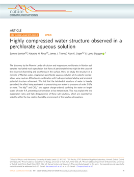 Highly Compressed Water Structure Observed in a Perchlorate Aqueous Solution