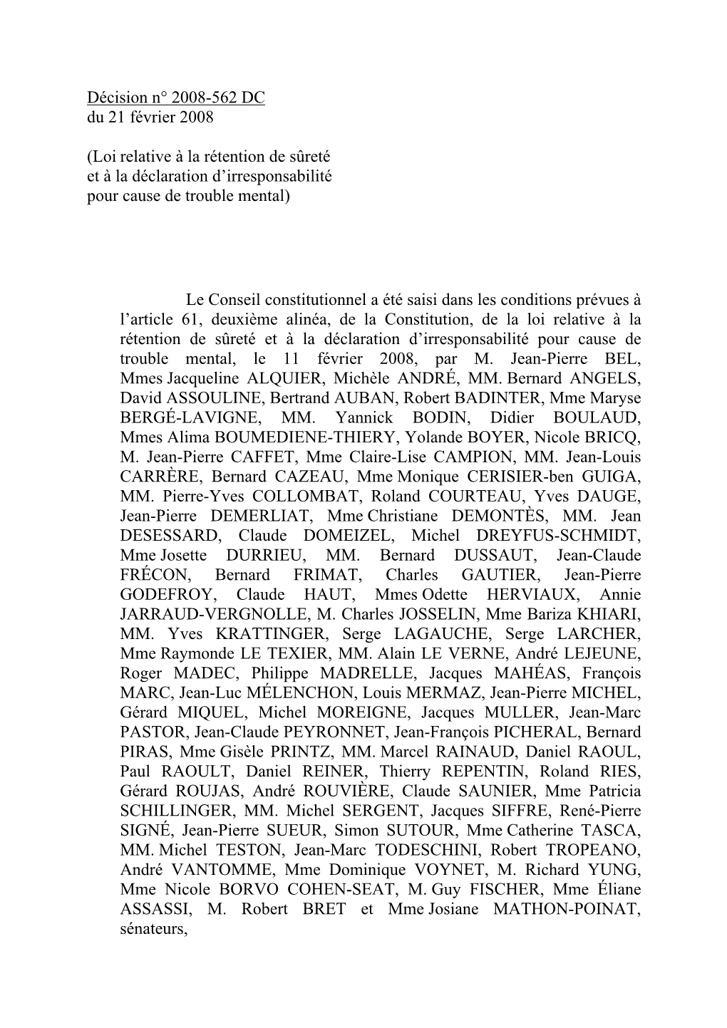 Décision 2008-562 DC Du 21 Février 2008