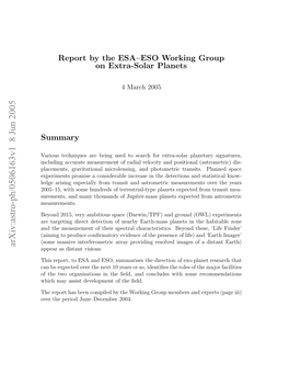 Report by the ESA–ESO Working Group on Extra-Solar Planets