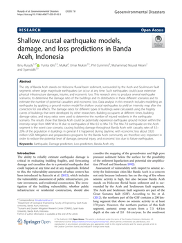 Shallow Crustal Earthquake Models, Damage, and Loss Predictions In