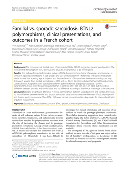 Familial Vs. Sporadic Sarcoidosis: BTNL2 Polymorphisms, Clinical