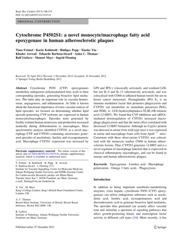 Cytochrome P4502S1: a Novel Monocyte/Macrophage Fatty Acid Epoxygenase in Human Atherosclerotic Plaques