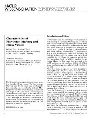 Characteristics of Filoviridae: Marburg and Ebola Viruses