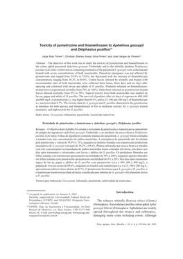 Toxicity of Pymetrozine and Thiamethoxam to Aphelinus Gossypii 459