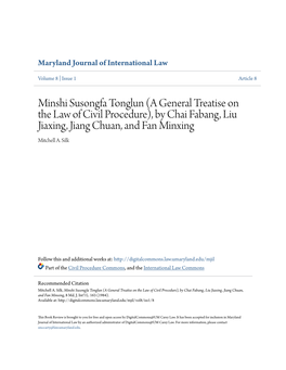 Minshi Susongfa Tonglun (A General Treatise on the Law of Civil Procedure), by Chai Fabang, Liu Jiaxing, Jiang Chuan, and Fan Minxing Mitchell A
