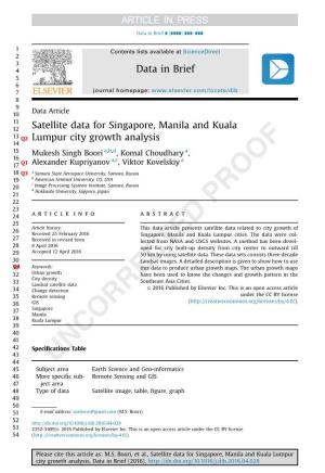 Satellite Data for Singapore, Manila and Kuala Lumpur City Growth Analysis, Data in Brief (2016), 2 M.S