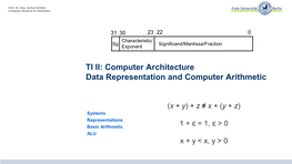 TI II: Computer Architecture Data Representation and Computer Arithmetic