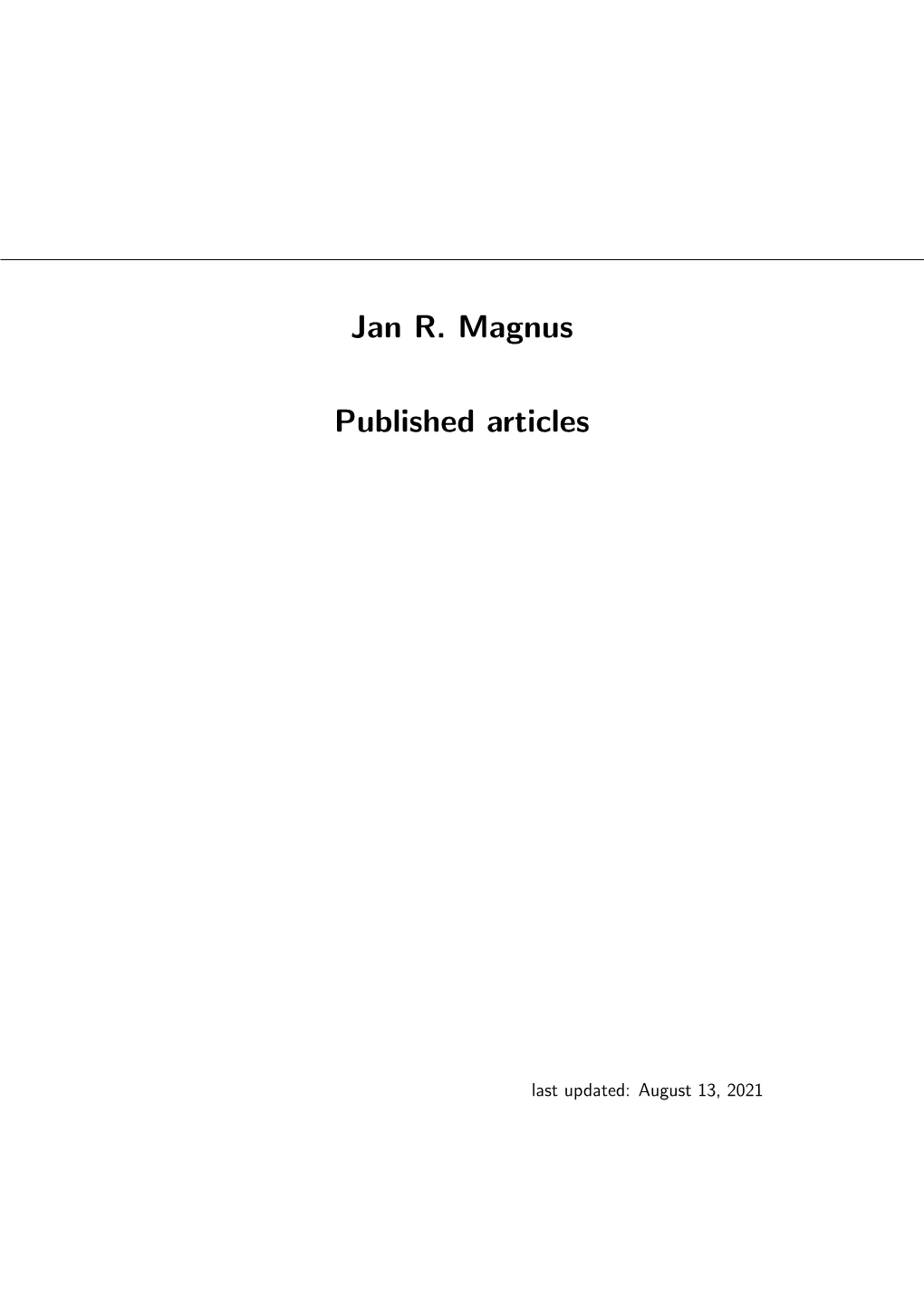 Jan R. Magnus Published Articles