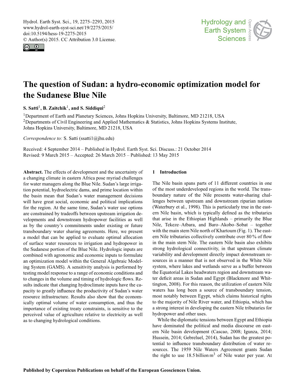 A Hydro-Economic Optimization Model for the Sudanese Blue Nile