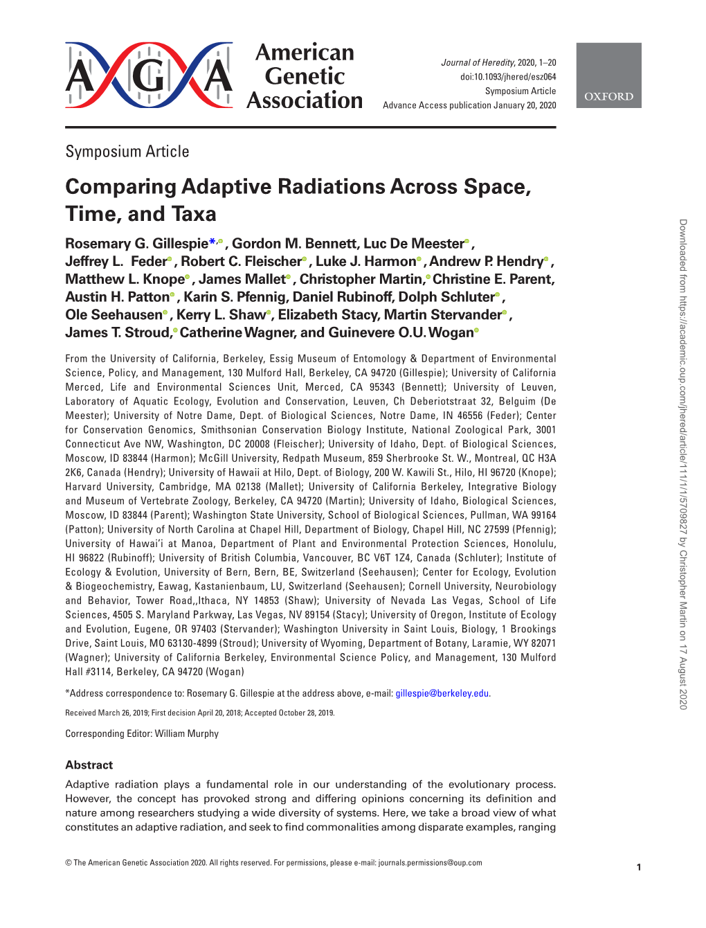 Comparing Adaptive Radiations Across Space