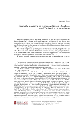 Dinamiche Insediative Nel Territorio Di Nicosia E Sperlinga Tra Età Tardoantica E Altomedioevo