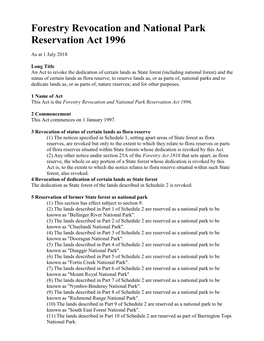 Forestry Revocation and National Park Reservation Act 1996