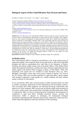 Biological Aspects of Slow Sand Filtration: Past, Present and Future