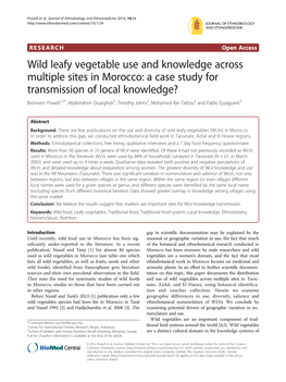 Wild Leafy Vegetable Use and Knowledge Across Multiple Sites in Morocco