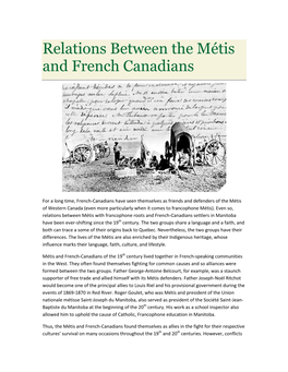 Relations Between the Métis and French Canadians