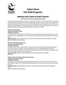 Urban Oasis Fall 2018 Programs