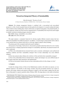 Toward an Integrated Theory of Sustainability
