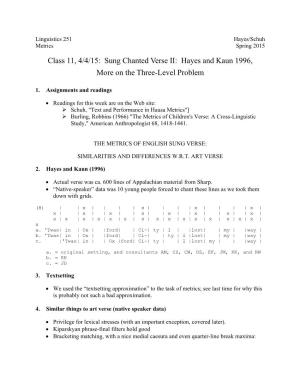 Linguistics 251 Hayes/Schuh Metrics Spring 2015