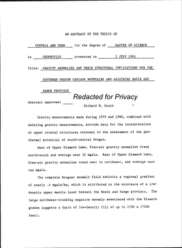 Redacted for Privacy Abstract Approved: Richard W