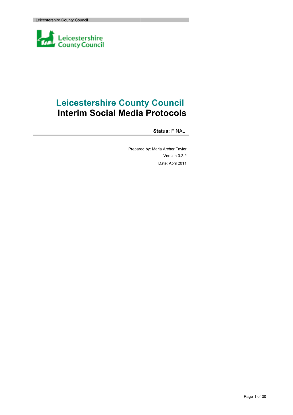 Interim Social Media Protocols