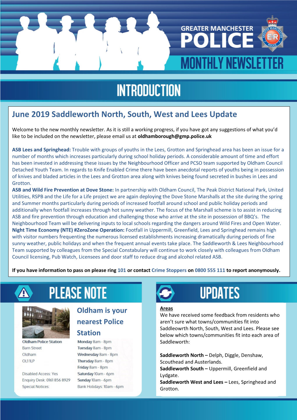 June 2019 Saddleworth North, South, West and Lees Update