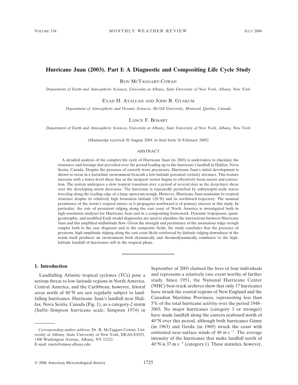 Hurricane Juan (2003). Part I: a Diagnostic and Compositing Life Cycle Study