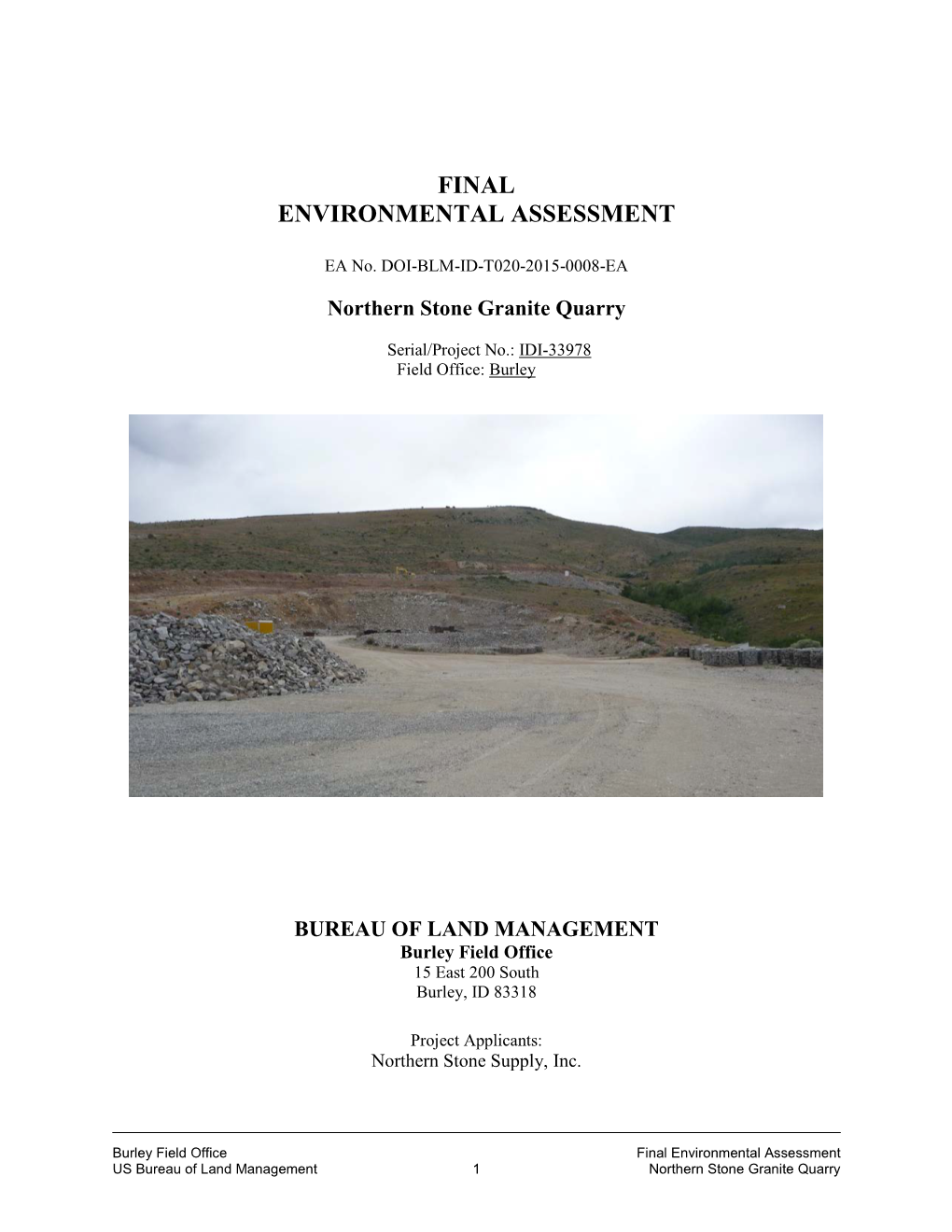 BLM Northern Stone Granite Quarry EA