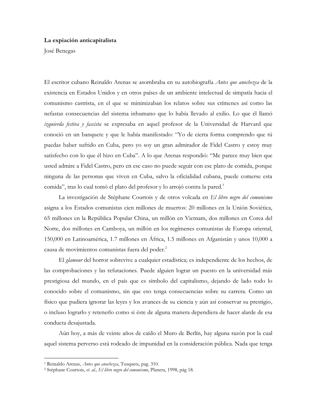 La Expiación Anticapitalista José Benegas El Escritor Cubano