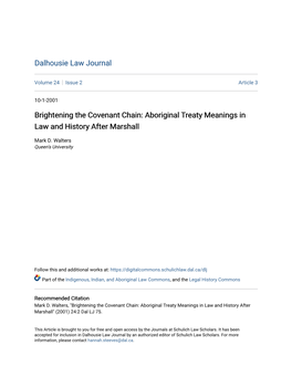 Brightening the Covenant Chain: Aboriginal Treaty Meanings in Law and History After Marshall