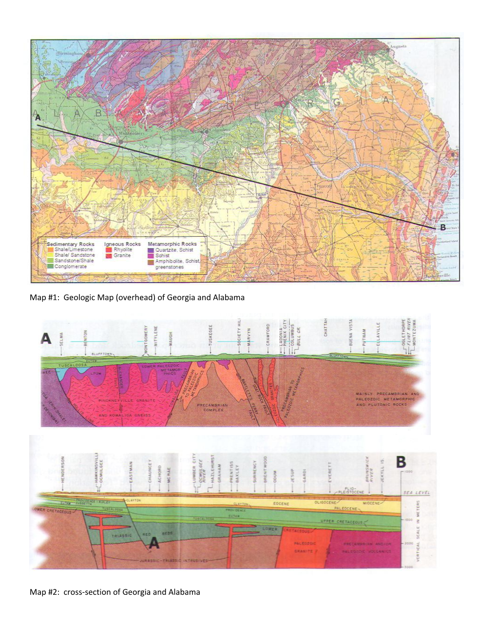 Map #1: Geologic Map (Overhead) of Georgia and Alabama