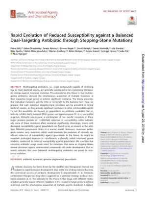 Rapid Evolution of Reduced Susceptibility Against a Balanced Dual-Targeting Antibiotic Through Stepping-Stone Mutations