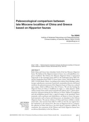 Paleoecological Comparison Between Late Miocene Localities of China and Greece Based on Hipparion Faunas