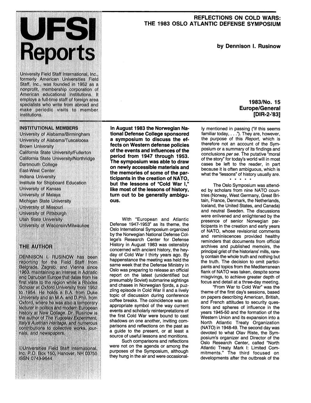Reflections on Cold Wars: the 1983 Oslo Atlantic Defense Symposium