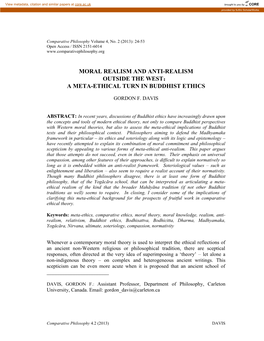 Moral Realism and Anti-Realism Outside the West： a Meta-Ethical Turn in Buddhist Ethics