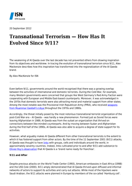 Transnational Terrorism — How Has It Evolved Since 9/11?