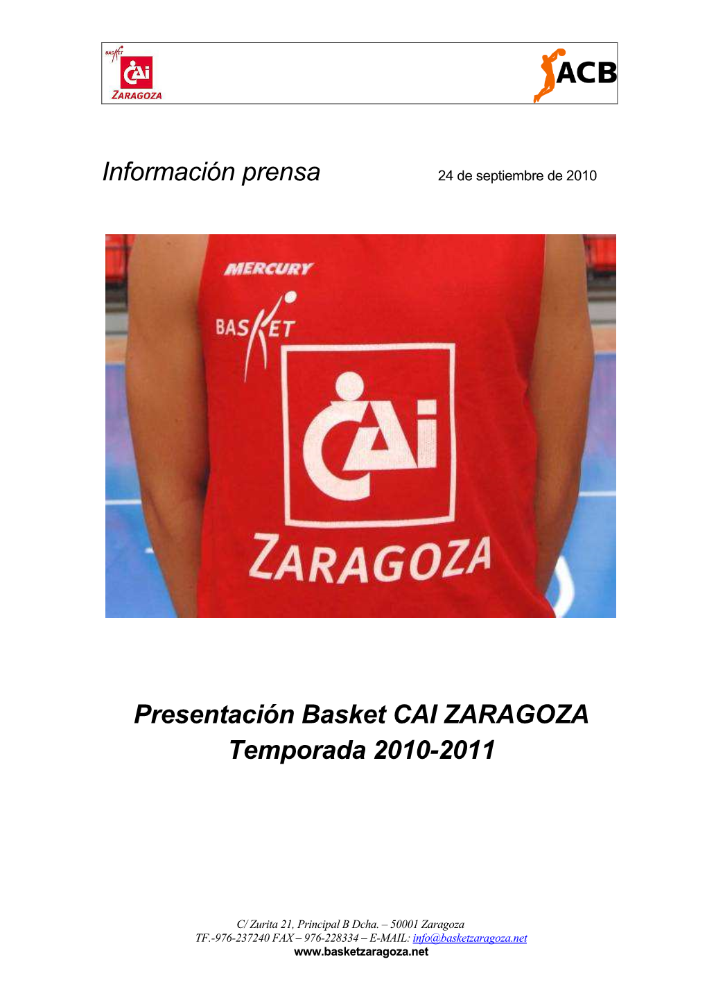 Presentación Basket CAI ZARAGOZA Temporada 2010-2011